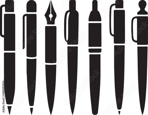 Collection of Eight Different Black Pen Icons