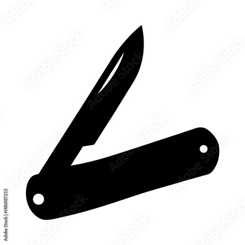 Simple black and white pocket knife outline illustration on white background