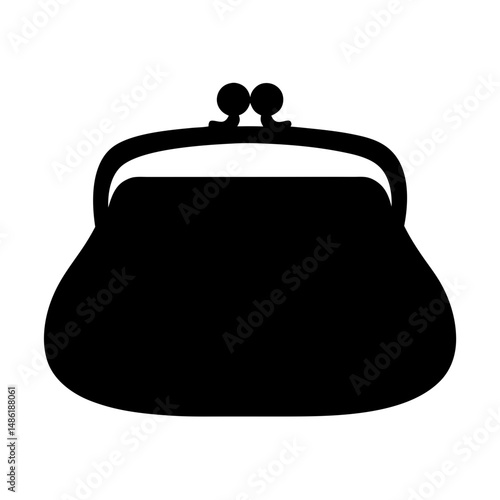 Vintage kiss lock coin purse silhouette against a white background, close up