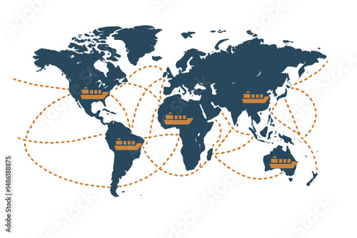 Map depicting global shipping routes and trade connections between major continents showcasing trade activity in various regions