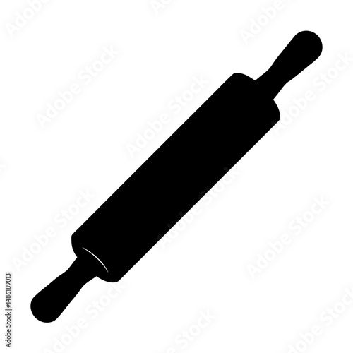 Silhouette of a classic wooden rolling pin isolated on white background