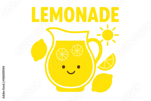 Refreshing lemonade in a cheerful pitcher with lemons and sunshine during a sunny summer day