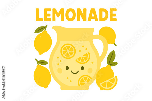 Refreshing lemonade pitcher with cheerful lemons in a bright and cheerful design