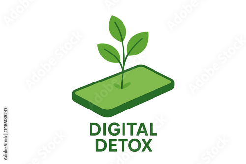 Digital detox concept with a sprouting plant emerging from a phone-shaped design symbolizing growth and disconnection from devices