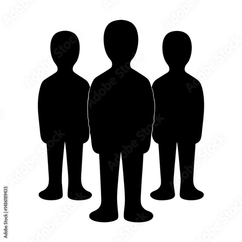 Three abstract figures standing together, symbolizing unity and anonymous representation