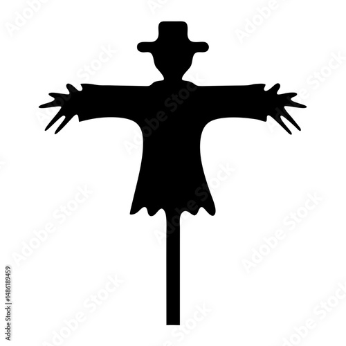 Black Silhouette of a Traditional Scarecrow with a Hat and Open Arms
