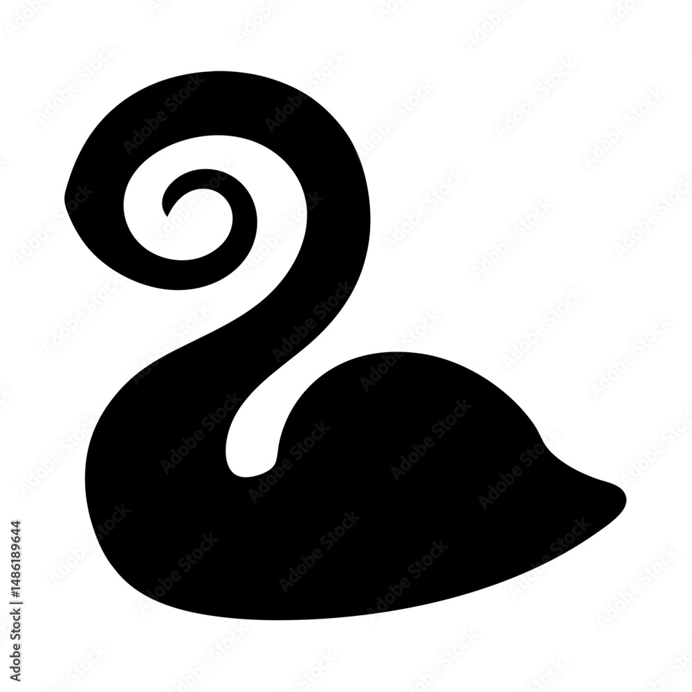 Naklejka premium Elegant Black and White Swan Silhouette with Swirled Neck and Minimalist Design