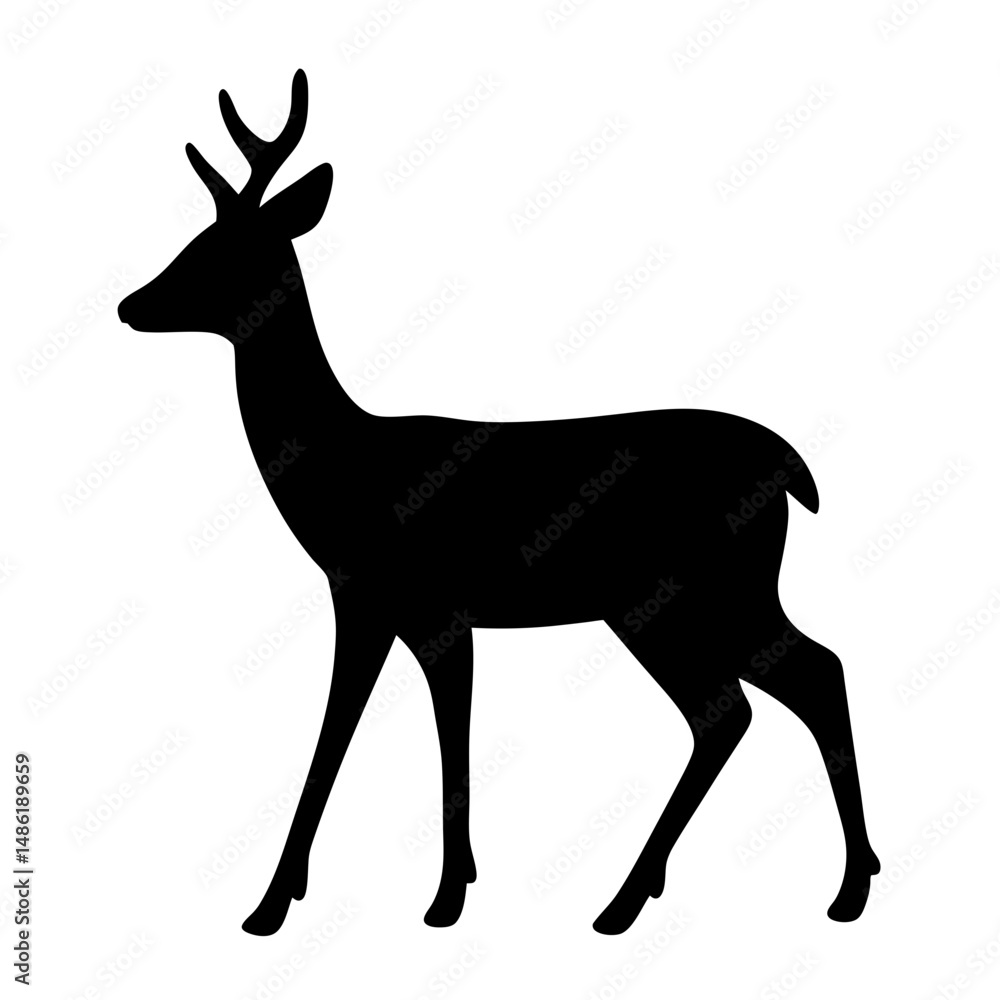 Fototapeta premium Silhouette illustration of a deer with antlers against a white background
