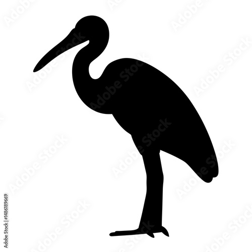 Silhouette of a graceful heron standing calmly against a white backdrop