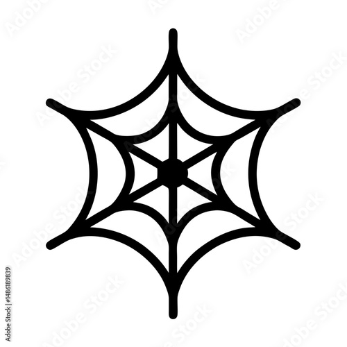 Black spiderweb isolated on white background with simple six sided design
