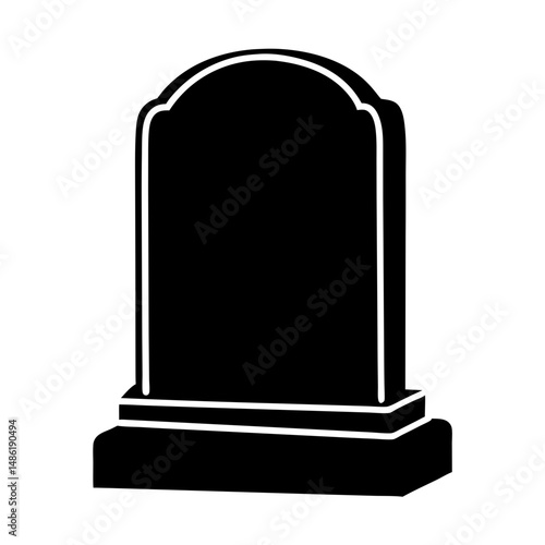 Monochromatic gravestone silhouette with minimalist detail and blank space available