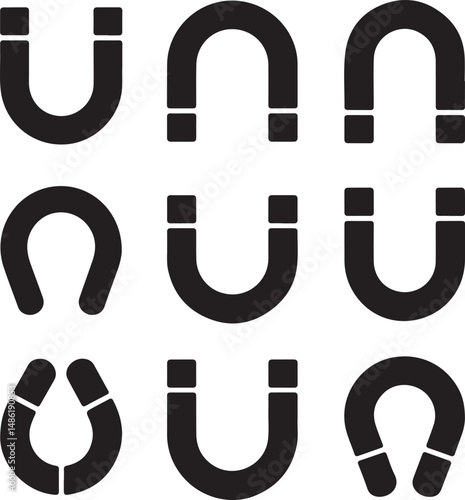 Collection of Horseshoe Magnet Icons in Various Styles