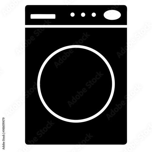 Isolated black front loading washing machine on a white background view