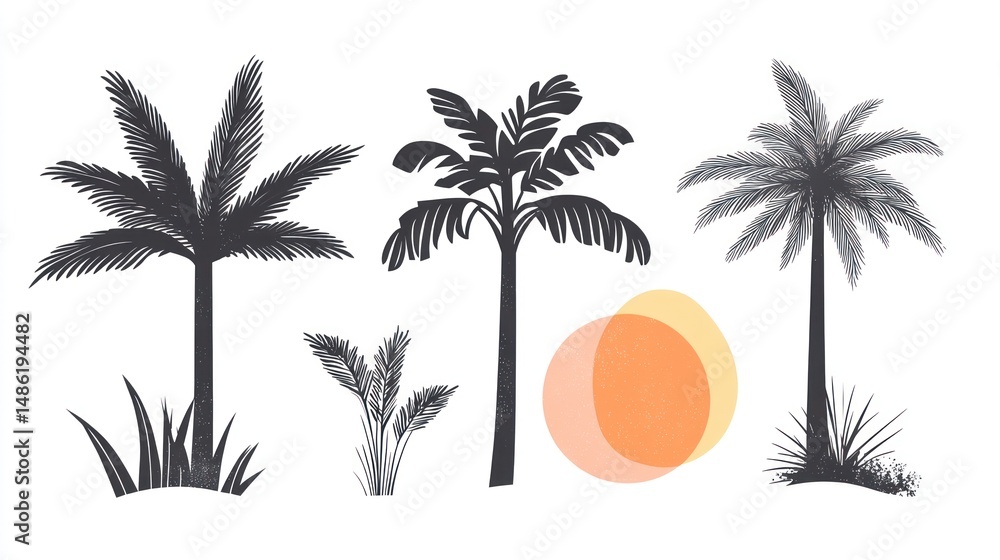 Obraz premium Silhouette tropical palm trees and plants