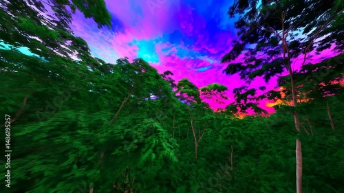Neon dreamscape: surreal forest with psychedelic colors and vivid fantastical elements