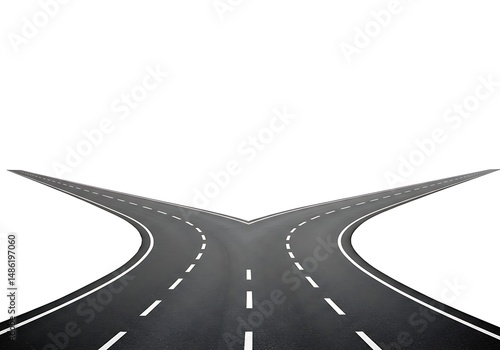 Road forking into two separate paths with dashed lines