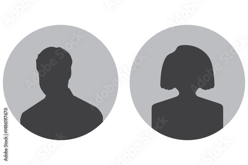 A vector illustration depicting male and female face silhouettes or icons, serving as avatars or profiles for unknown or anonymous individuals. Set of vector avatar profile icon in silhouettes eps 10