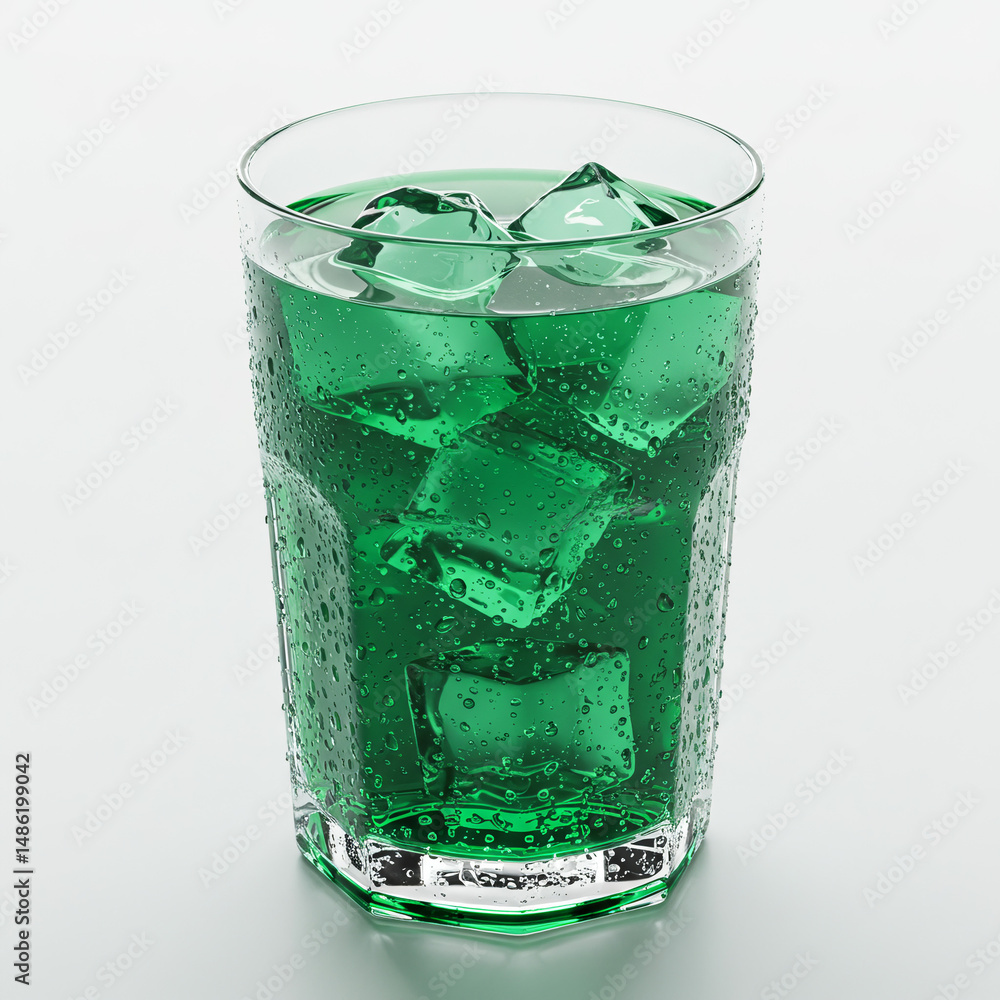 bir color with ice cubes in glass on white background bir color with ice cubes in glass on white background