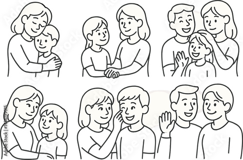 Family emotions outline icons set – expressive, simple, emotional symbols for design