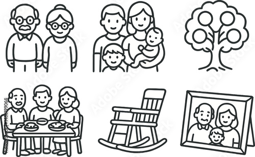 Family unity line icons set – silhouette, togetherness and bonding symbols