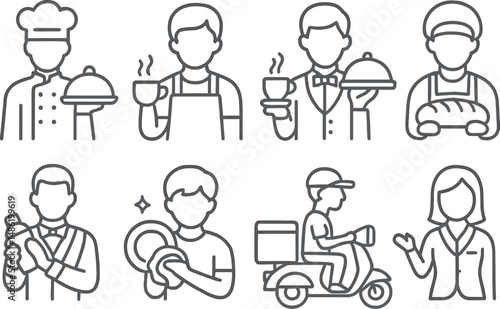 Food industry outline icons set – restaurant, dining, and culinary symbols