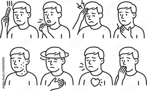 Medical symptom outline icons set – simple healthcare, disease indicators collection