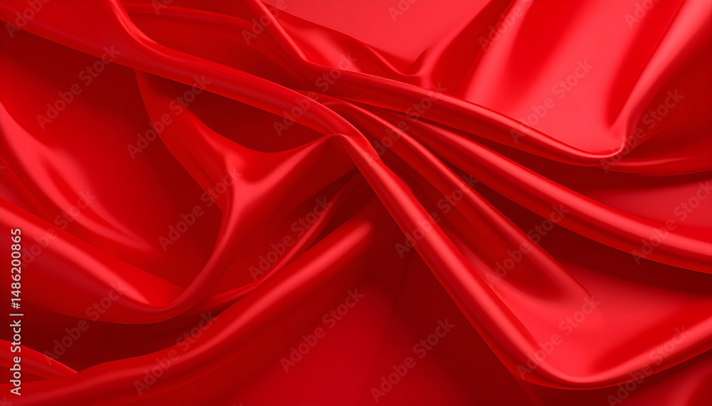 Obraz premium Luxurious Red Silk Fabric Drapery Elegant Texture and Smooth Surface