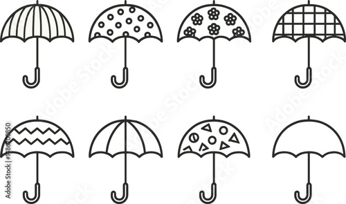Umbrella silhouette icons set – outline, rain protection and weather symbols
