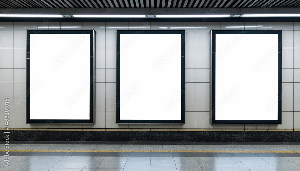 Fototapeta premium Blank Digital Advertising on Subway Wall Mockup for Design
