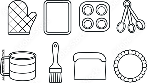 Baking essentials silhouette icons set – kitchen, cooking, culinary symbols