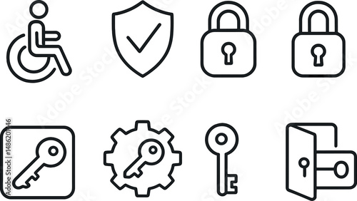 Digital access outline icons set – security, lock, and authorization symbols