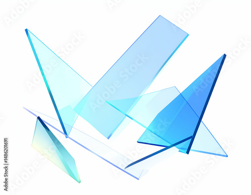 Abstract Blue Glass Fragments Modern Art Composition