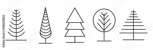 trees linear icons, Big set of minimal trees linear, trees for nature design, Big set of minimal trees linear icons. Vector illustration