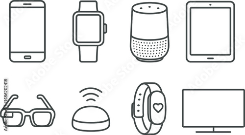 Smart devices outline icons set – linear, gadget and technology design elements
