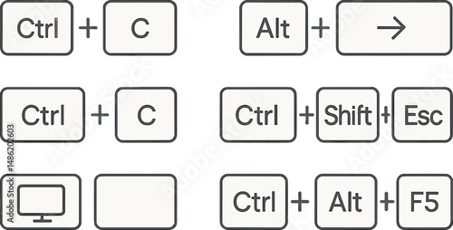 Keyboard shortcut silhouette icons set – simple, command and quick access symbols