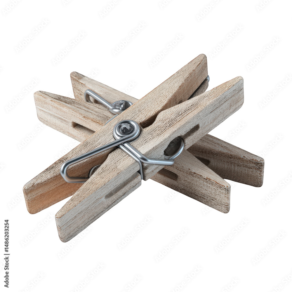 Two rustic wooden clothespins crossed close up 3d old clip life on transparent background Two rustic wooden clothespins crossed close up 3d old clip life on transparent background