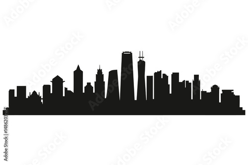 Silhouette of a modern Asian city skyline.