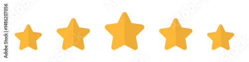 Five gold star rating. Satisfaction Rating and Leaving Positive Review. Online feedback reputation quality customer review. Review and rate us stars, business concept for apps and websites. Rate us