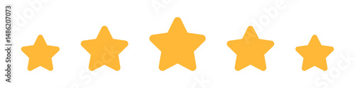 Five gold star rating. Satisfaction Rating and Leaving Positive Review. Online feedback reputation quality customer review. Review and rate us stars, business concept for apps and websites. Rate us