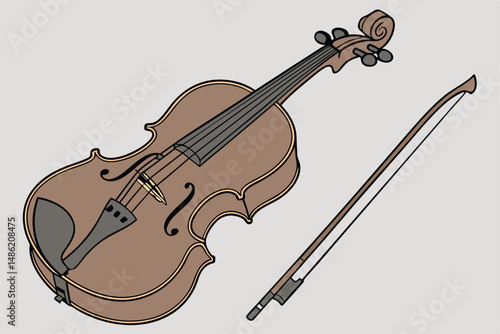 131 violin, cello, string instruments, musical instruments, woodgrain finish, detailed rendering, highly realistic, studio lighting, seamless background, photorealistic