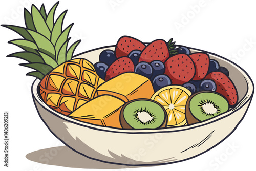 132 vibrant,high resolution,detailed,food,fresh fruits,strawberries,blueberries,kiwi,grapes,oranges,lemon,pineapple,bowl,colorful,appetizing,realistic,photorealistic