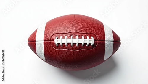 Overhead view of perfectly centered football on white backdrop , athletic, sports ball