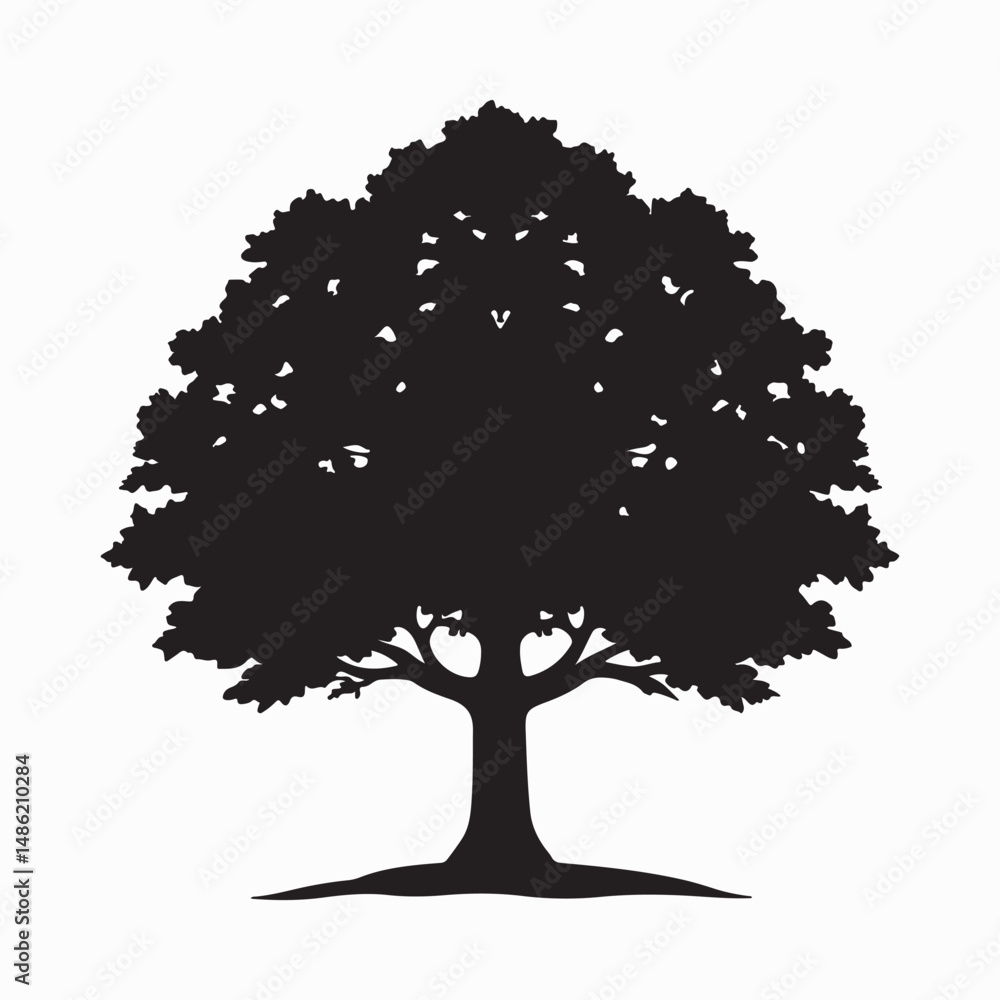 Fototapeta premium Oak tree silhouette isolated on white background