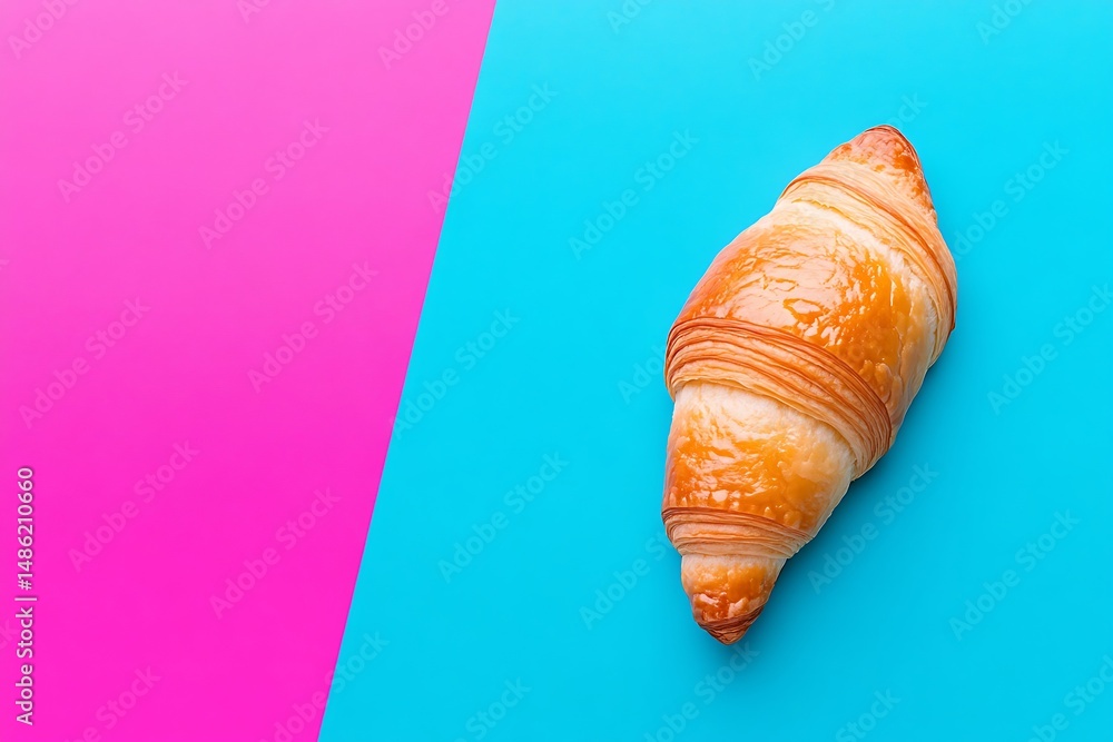 Croissant on pink and blue background Croissant on pink and blue background