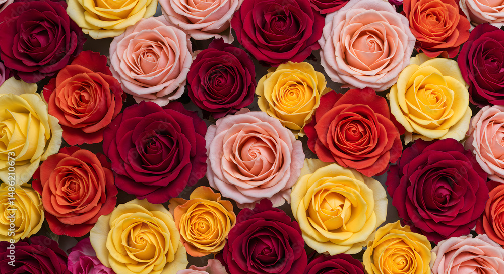 Naklejka premium Full Frame Background of Mixed Colorful Roses