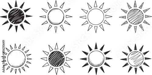 Set of Hand Drawn Sun Icons