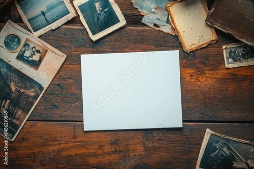 Wallpaper Mural Blank paper amidst vintage photos on wood Torontodigital.ca