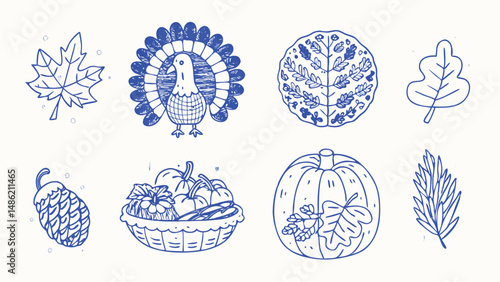 Hand drawn autumn harvest icons a collection of charming rustic illustrations perfect for Thanksgiving fall festivals and seasonal designs