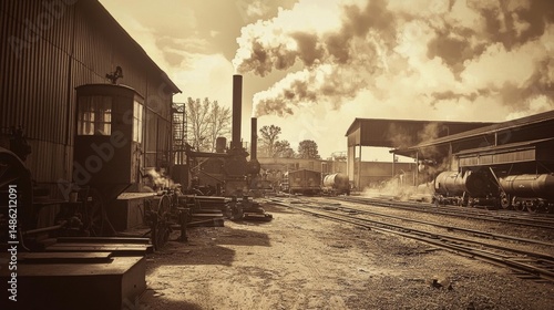 Nostalgic sepia photograph showcasing the Industrial Revolution of the 19th century.