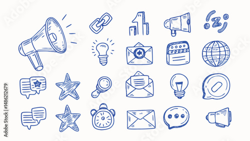 Hand drawn marketing and digital icons collection a diverse set of illustrations for websites social media and presentations